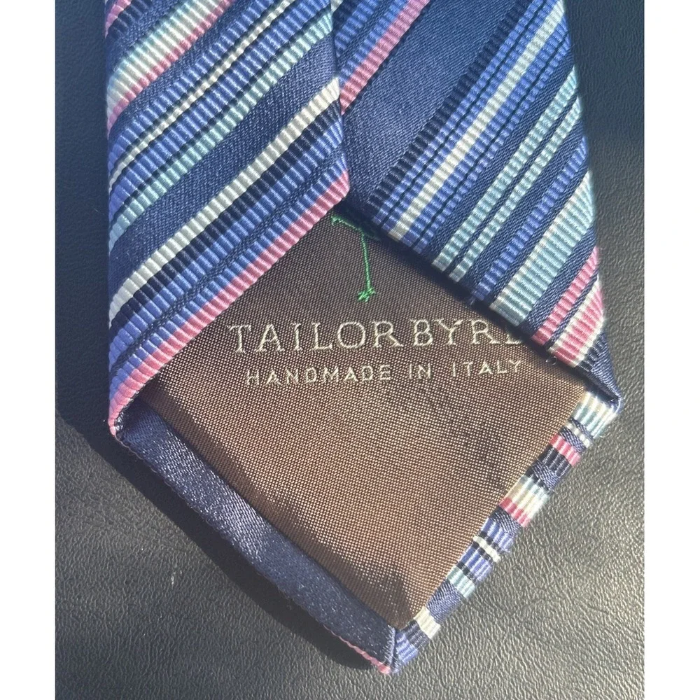 TAILORBYRD Boys Tie 100% Silk Handmade In Italy Stripe Repp Necktie Short 51x3